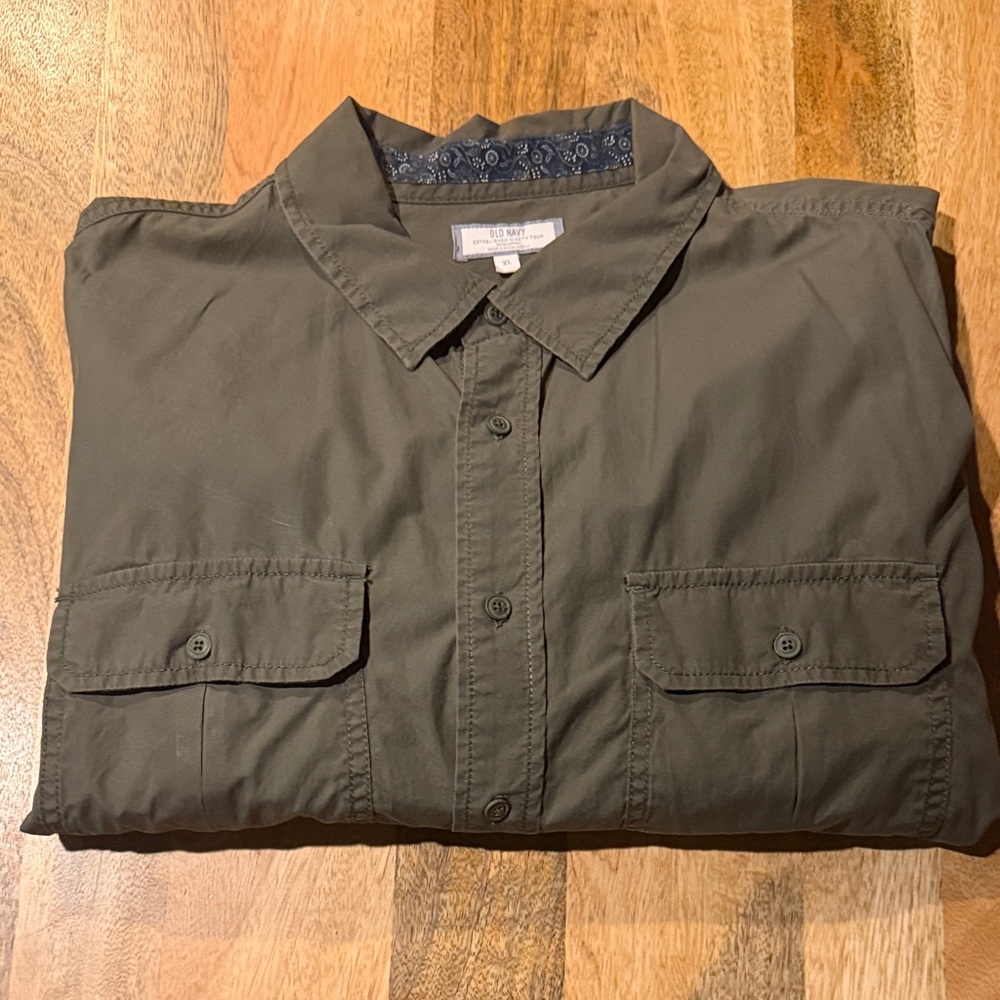Men's Olive Green Button-Up long sleeve shirt.